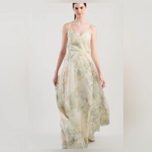 Jenny Yoo Pastel Watercolor Spaghetti-Strap Chiffon Gown
